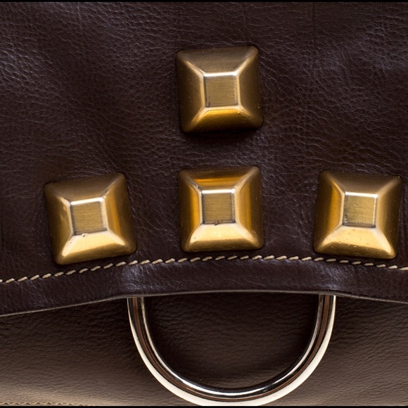 Prada Brown Leather Studded Shoulder Bag - Picture 6 of 7